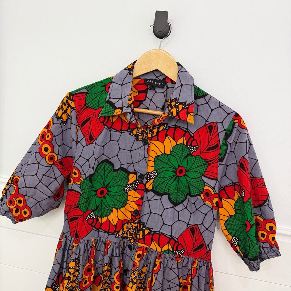 Women’s Mae Otti Colorful African Print Button Up Dress Size L - Picture 2 of 7